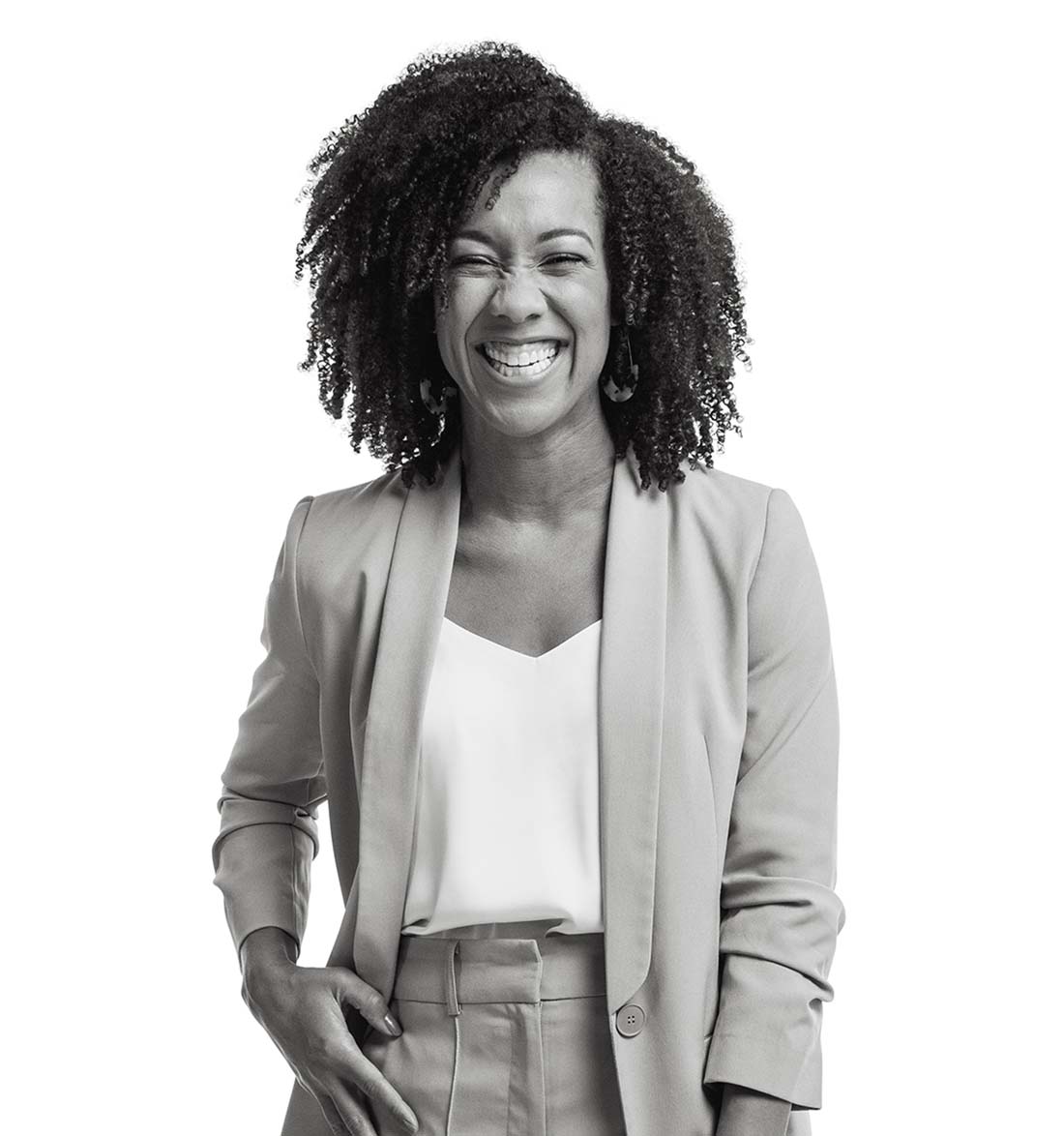 smiling woman in suit